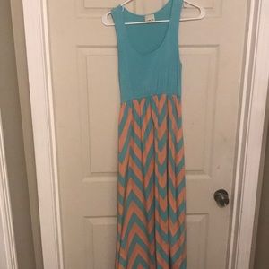 Coral and blue chevron patterned maxi. Size S